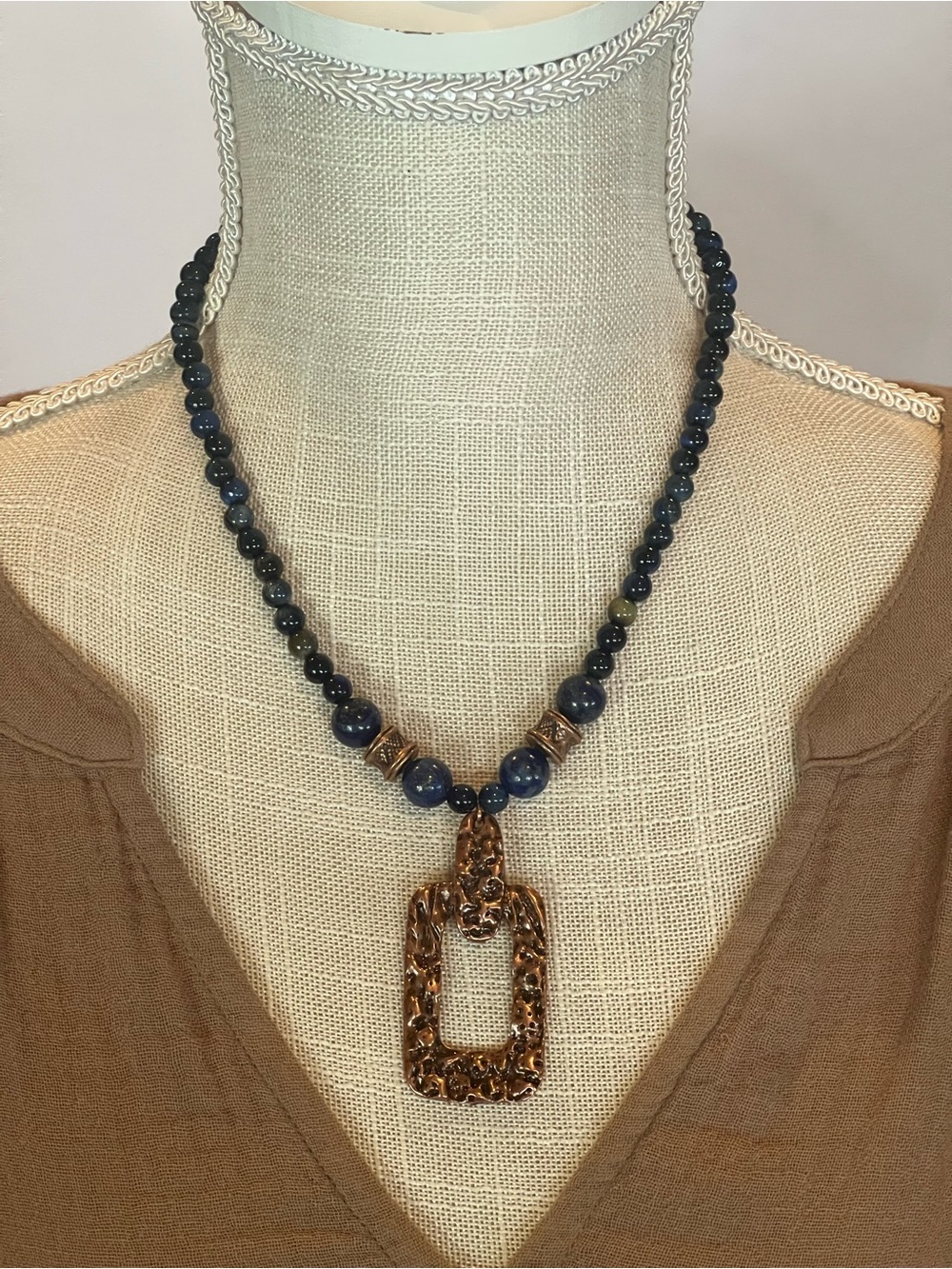 Lapis & Falcon Eye Beaded Necklace
